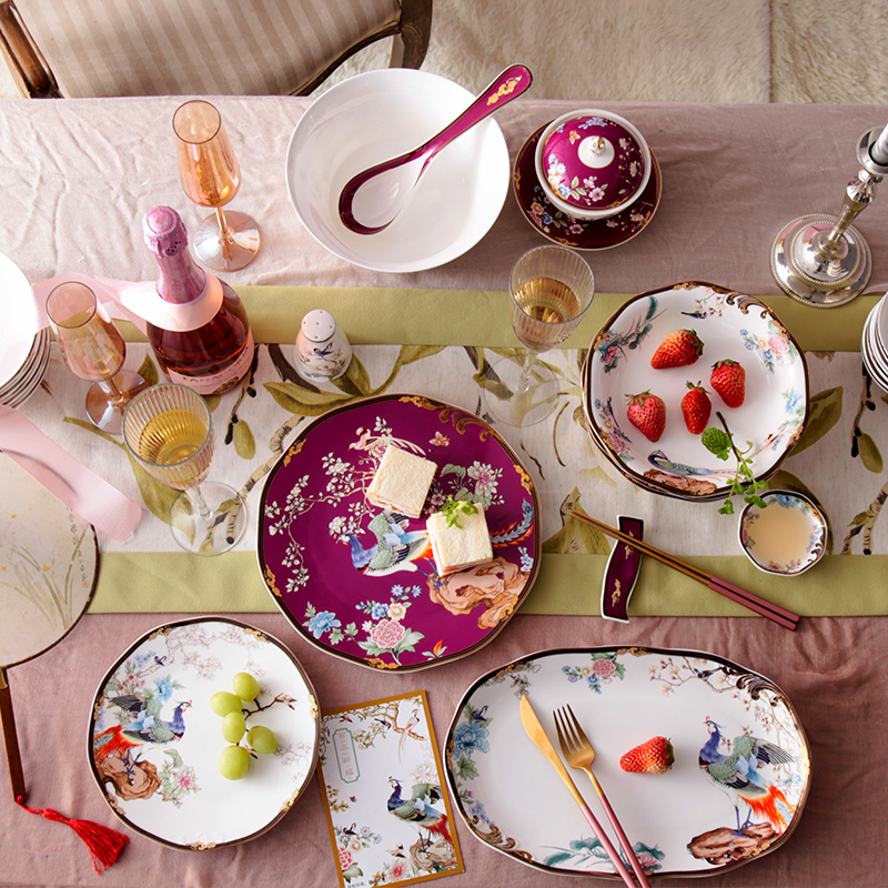 Bowl Dish Suit Eu Style Ceramic National Tide Net Red Creativity Home Eating Bowls Delicate Bowl Tray Send Gift Bone China Cutlery Cutlery