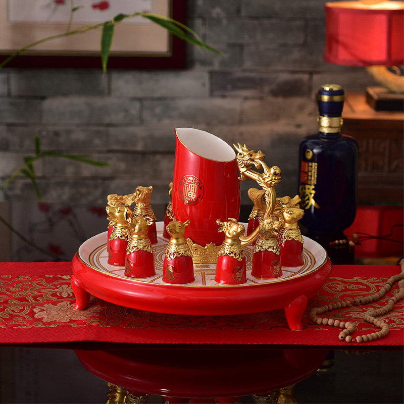 Chinese zodiac wine cup wine glass ceramics suit ipads China liquor cup wine household gifts