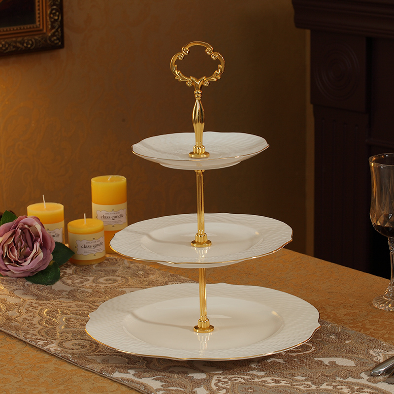 European-Style Ceramic Double-Layered Skewer Plate, Multi-Layered Bone China Dessert Plate, Wedding Cake Stand, Afternoon Tea Three-Layer Birthday Fruit Plate