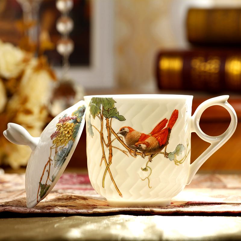 Ceramic water lid creative ipads porcelain cup lid keller Ceramic drinking cup with cover with a spoon