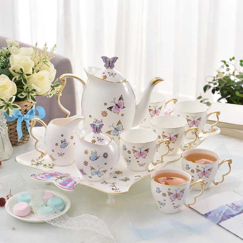 Butterfly up phnom penh ipads porcelain small European - style key-2 luxury coffee tea set with cups and saucers teaspoons of British marriage afternoon with the teapot