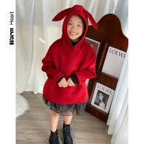 Big brand new Korean version of rabbit ears double-sided cashmere coat childrens autumn and winter wool woolen woolen boys and girls coat