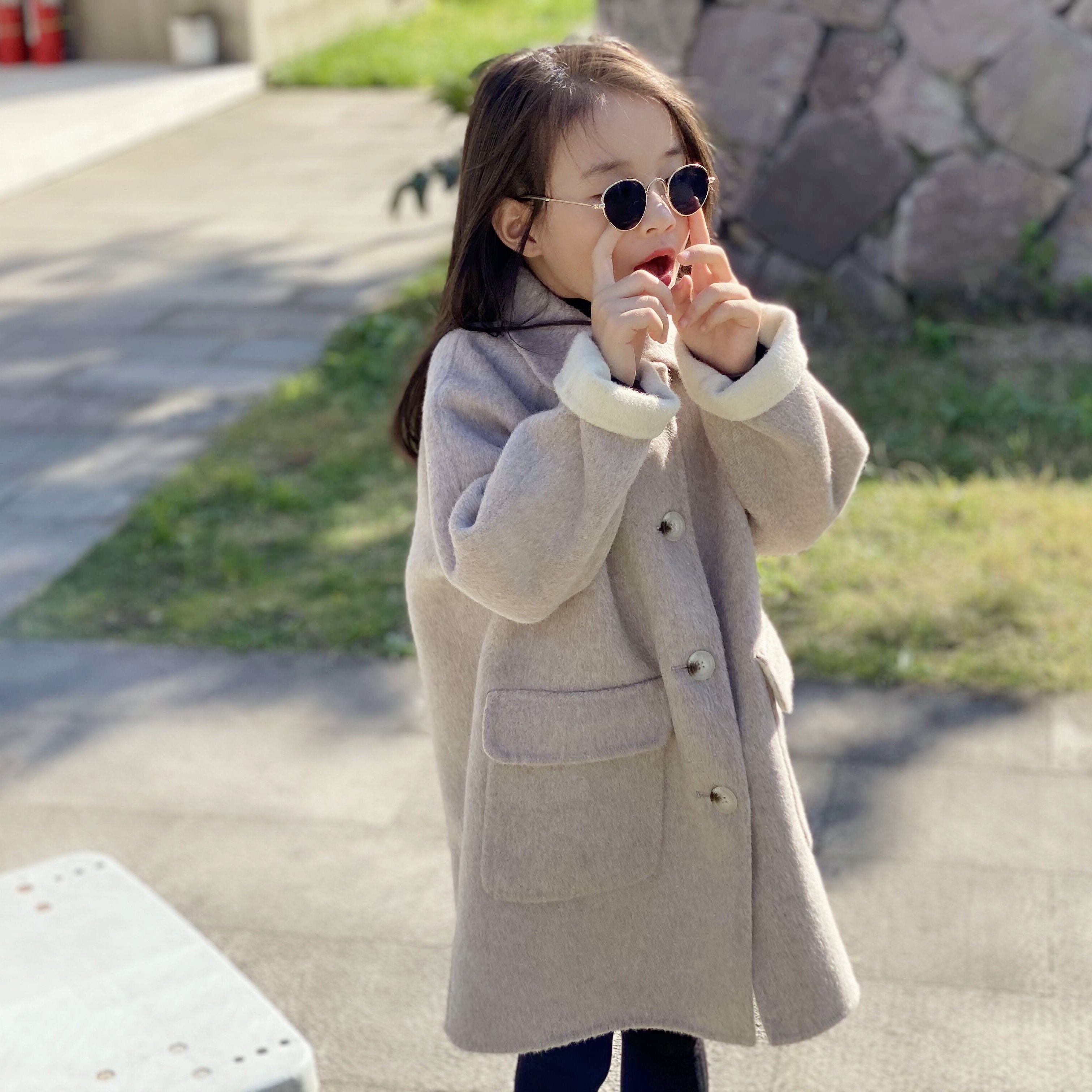 New classic high-end double-sided cashmere coat children's mid-length version boys and girls Korean version of the Western style woolen coat