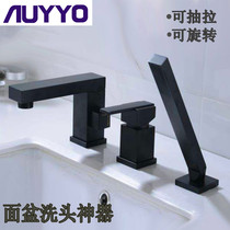AUYYO triple hole tap tulle shower head shower head shower black hot and cold floor pelvic floor tub tap wire drawing gold two holes