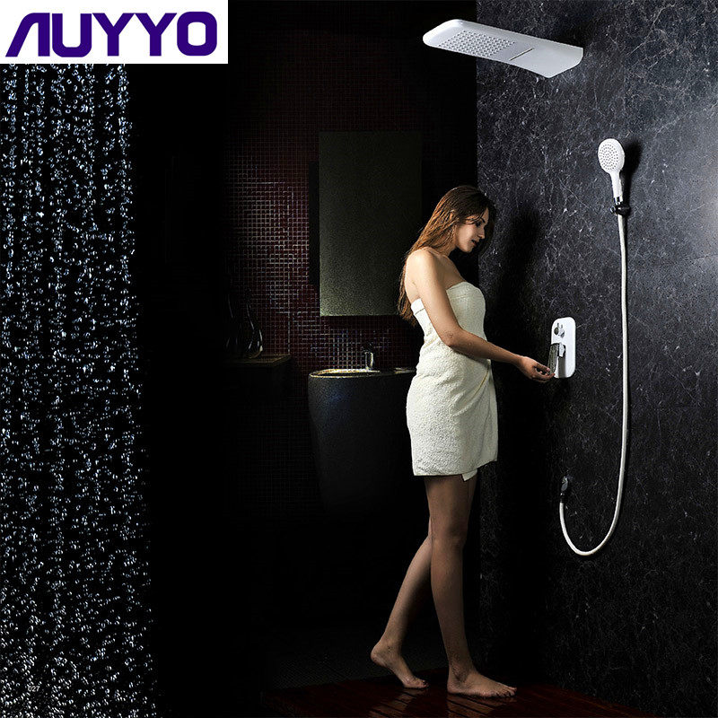 German AUYYO all copper White concealed into wall rain shower shower shower kit bathroom hot and cold shower