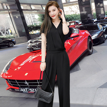 Jumpsuit Women wide leg pants fashion set high waist trousers waist thin 2020 Summer new Korean jumpsuit