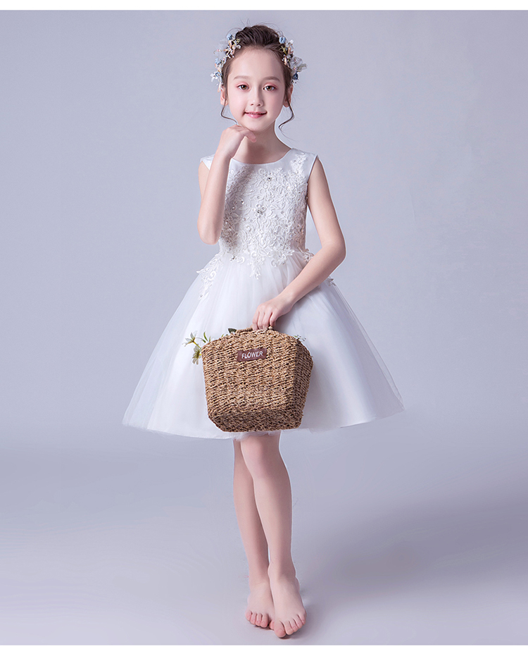 Cô gái sinh nhật công chúa váy trắng piano trang phục buổi tối váy tutu hoa cô gái váy cô gái trẻ váy cưới - Váy trẻ em đồ cho bé gái