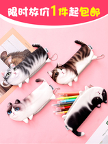 Korean creative cute pencil bag female stationery pencil bag simple primary and secondary school students multi-functional men and women cartoon simulation cat pen bag Students portable simple office large capacity stationery pen box