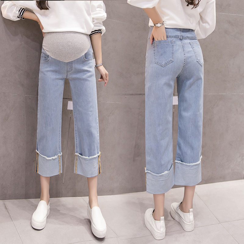 Pregnant woman pants spring thin out of the outside wearing fashion little child spring and autumn surges Damp Jeans Loose Broadlegged Pants Spring Summer