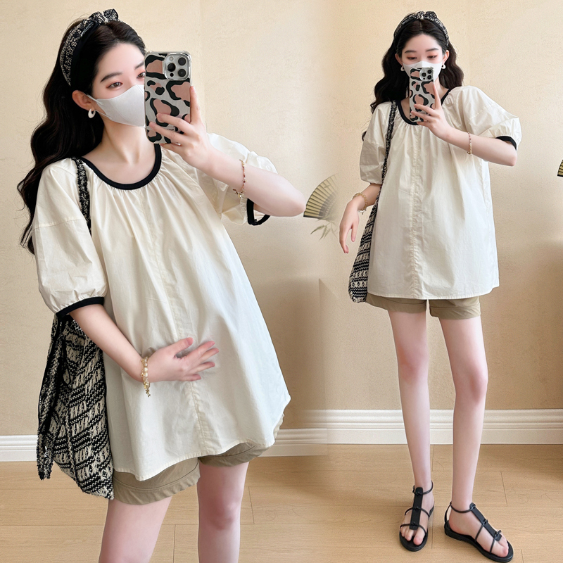 Maternity Wear Summer Clothes 2026 New Style, Stylish Outfits That Don'T Show Pregnancy, Short-Sleeved Tops, Babydoll Shirts, Spring Two-Piece Set