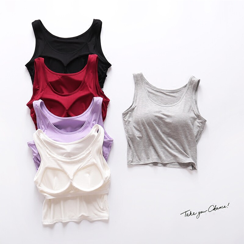 Modal women's wear-free bra half Korean version of underwear yoga sports bottoming with chest pad leakage navel short vest