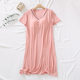 Summer and autumn modal one-piece V-neck solid color short-sleeved nightgown with padded cup, loose and comfortable home skirt that can be worn outside