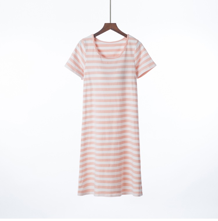 Mùa hè cotton modal sọc ngực pad ngắn tay áo ngủ miễn phí áo ngực mỏng phần rộng kích thước lớn nhà đầm nữ váy ngủ đẹp