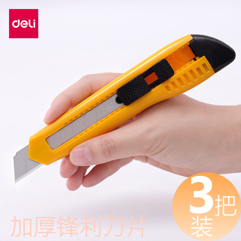 3 set of deli art knife large hand knife cutting paper blade stationery knife wallpaper knife telescopic knife express knife tool knife knife unboxing knife carbon steel blade wholesale industrial paper cutting knife