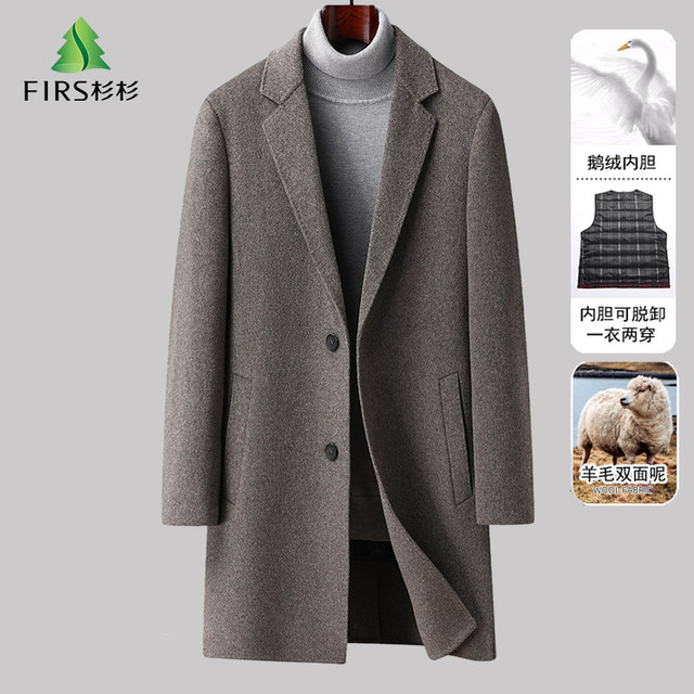 Shanshan ເສື້ອຢືດ cashmere ລະດັບສູງຂອງຜູ້ຊາຍທີ່ມີຂົນຍາວຂະຫນາດກາງ woolen ຫນາ liner jacketer ເຮັດດ້ວຍມືບໍລິສຸດສອງດ້ານ windbreaker woolen