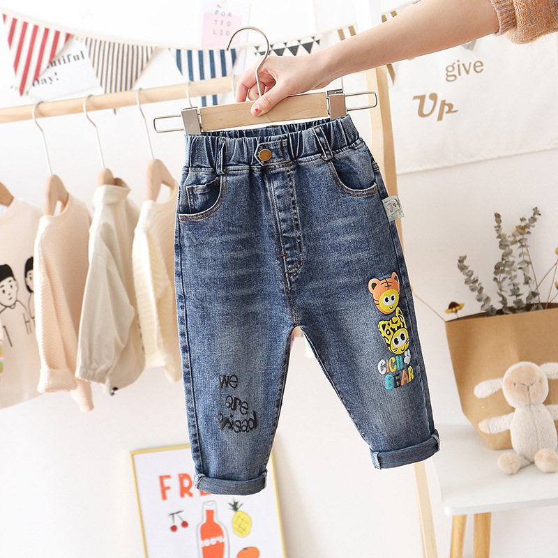 Children's clothing jeans boys spring and autumn models 2022 new cartoon tiger year children's tiger pattern denim trousers