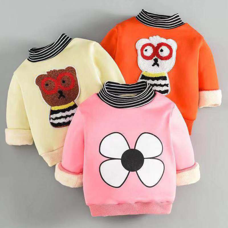 2022 autumn and winter new Korean version children's velvet clothes children's top girls baby velvet high-neck thick cotton T girls' clothes