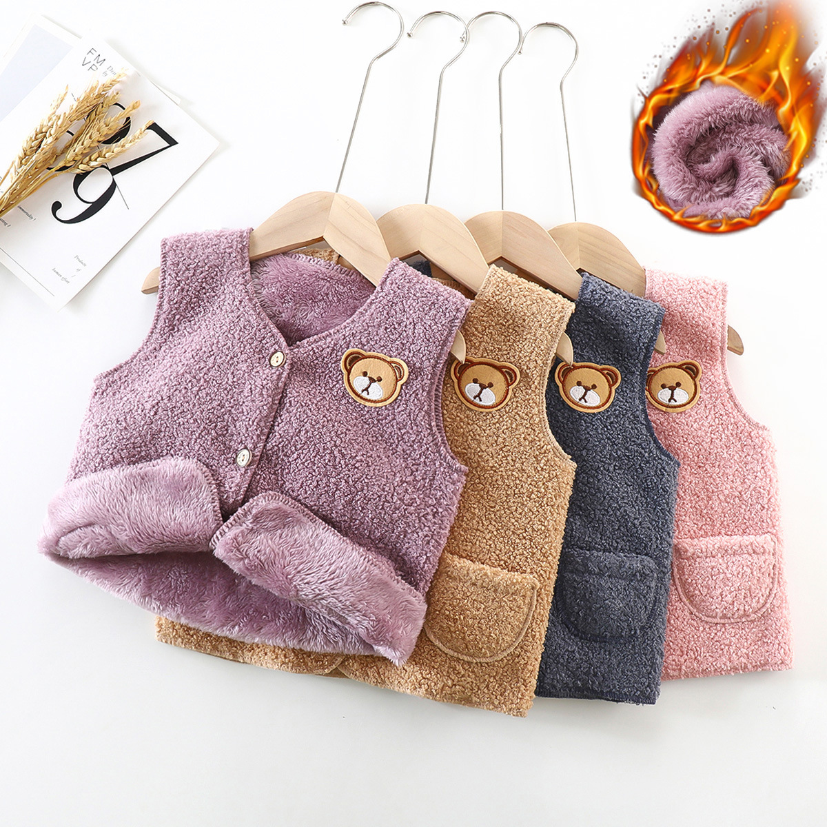 2022 autumn and winter new children's clothing children's lamb velvet vest middle and small children's vest boys and girls baby warm waistcoat