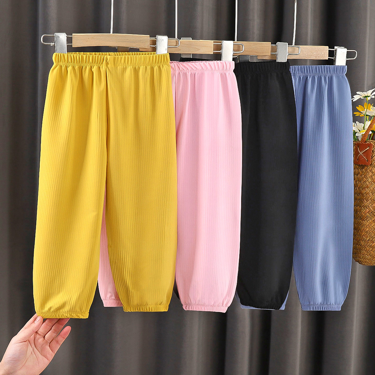 Summer Ice Silk Children's Anti-mosquito Pants Girls Bloomers Boys Toddler Long Pants Korean Wide Pants Solid Color Pants