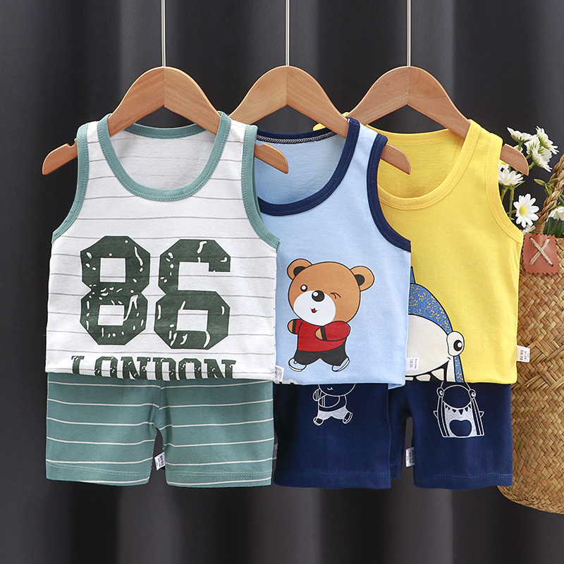 Children's vest suit summer cotton boys sleeveless girls shorts clothes cotton baby suit children's clothing