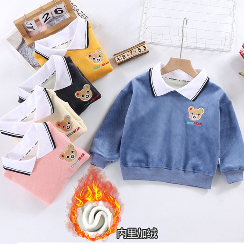 Children's sweater boys and girls casual tops girls all-match fashion thick T-shirt Western style net red children's clothing plus velvet sweater