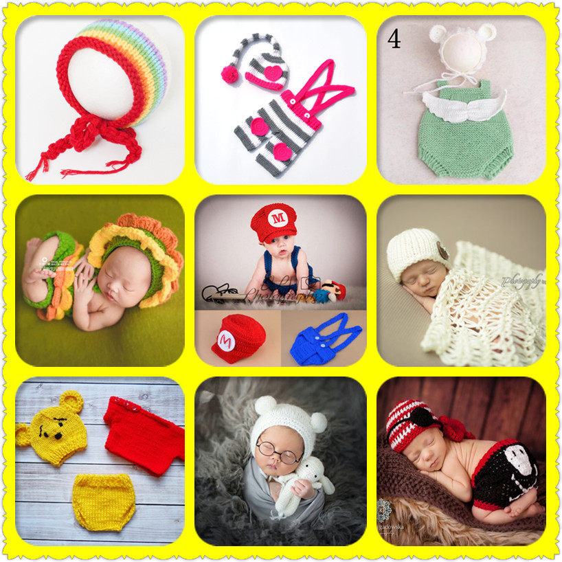 2018 New Children's Photographic Clothing Hand Weaving Sale Hat Handwire Hook 100 Days Full Moon Baby Set