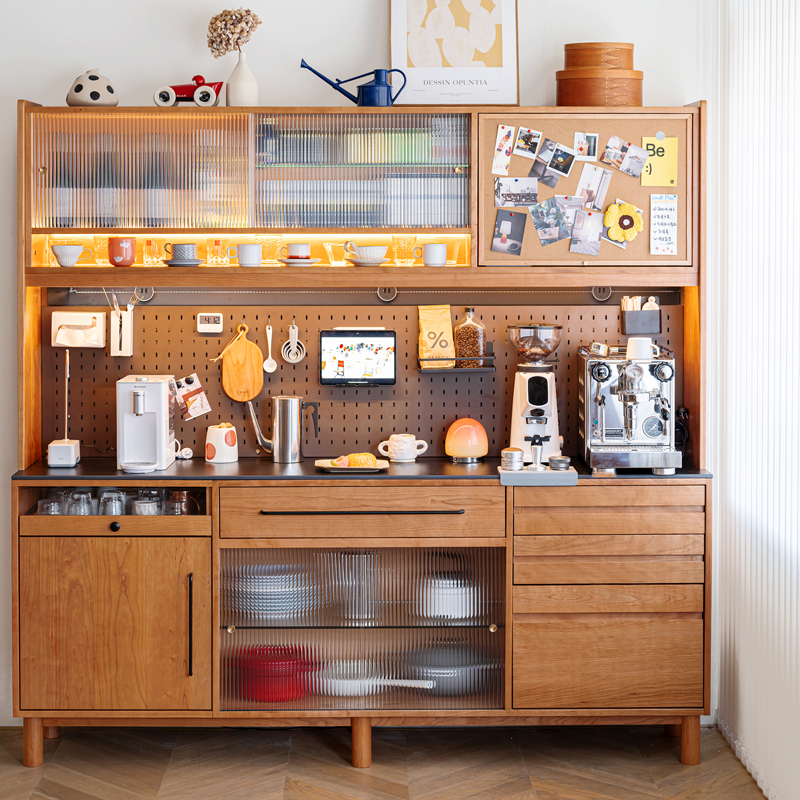 Erhei Woodwork Squirrel Sideboard 2Nd Generation Solid Wood Storage Cabinet with Rock Slab Vintage Tall Cabinet Against-Wall Integrated Coffee Cabinet