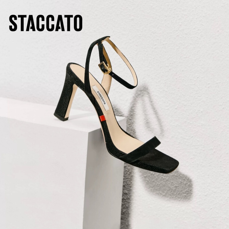 Scatto 2026 Summer New French-Style Black One-Strap Sandals with Chunky Heels and Square Toe High Heels for Women Ewa07Bl6