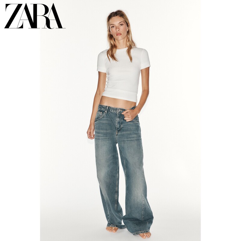 Zara2026 Autumn New Products Trf Women's Mid-Waist Stitched Decorative Loose Jeans 5359251 406