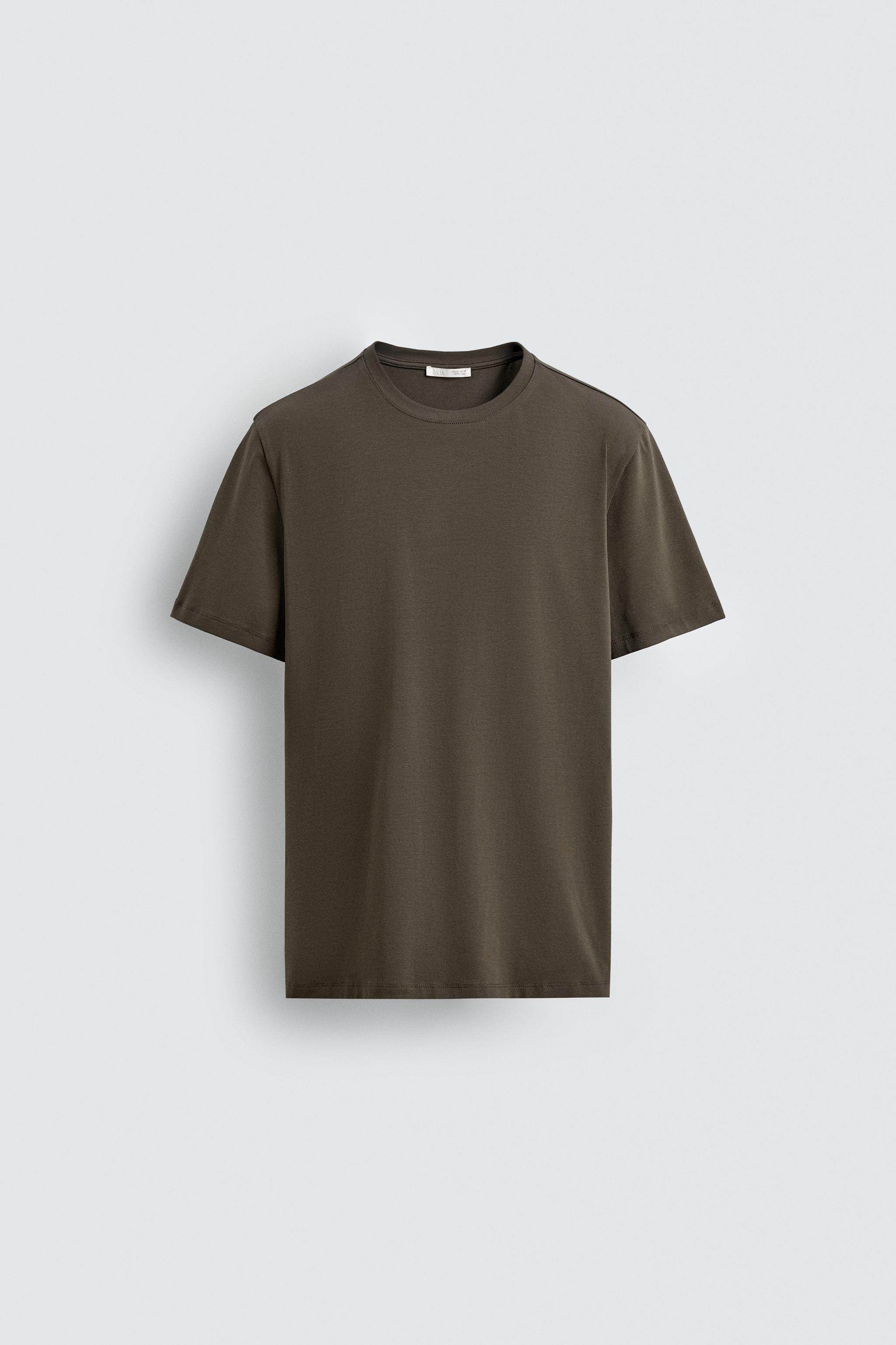 ZARA 2025 осенью новый мужской основные эластичность тонкий круглый вырез с коротким рукавом Футболка 5584401 742, ZARA 