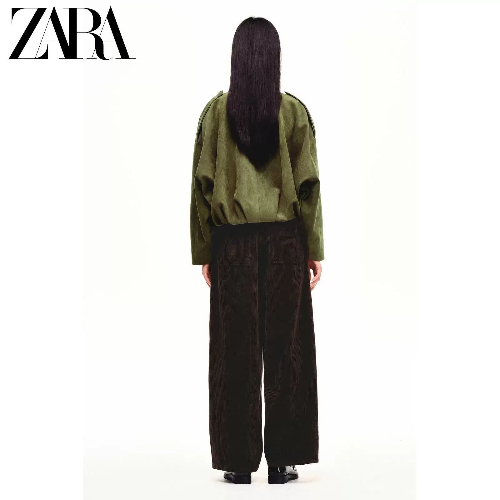 Бомбер женский (ZARA) с эффектом замши, длинные рукава, осень 2025