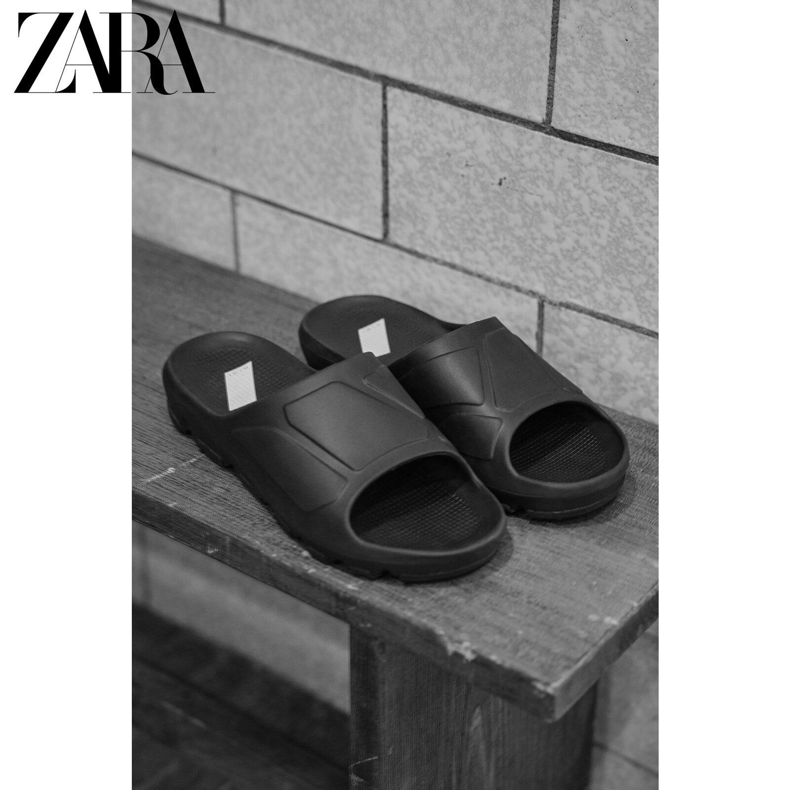 ZARA NEW MEN'S SHOES ATHLETICZ SERIES Black Word Drag Sandals 2730820040