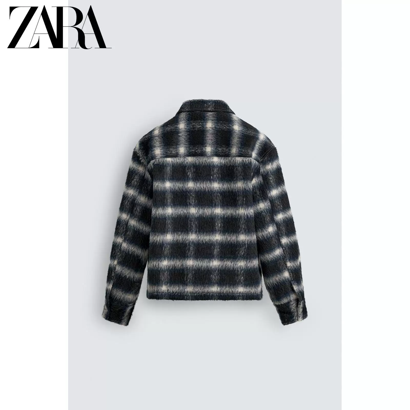 ZARA 2025 зимние новые товары мужская куртка в клетку с коротким лацканом и длинным рукавом 3715100 400