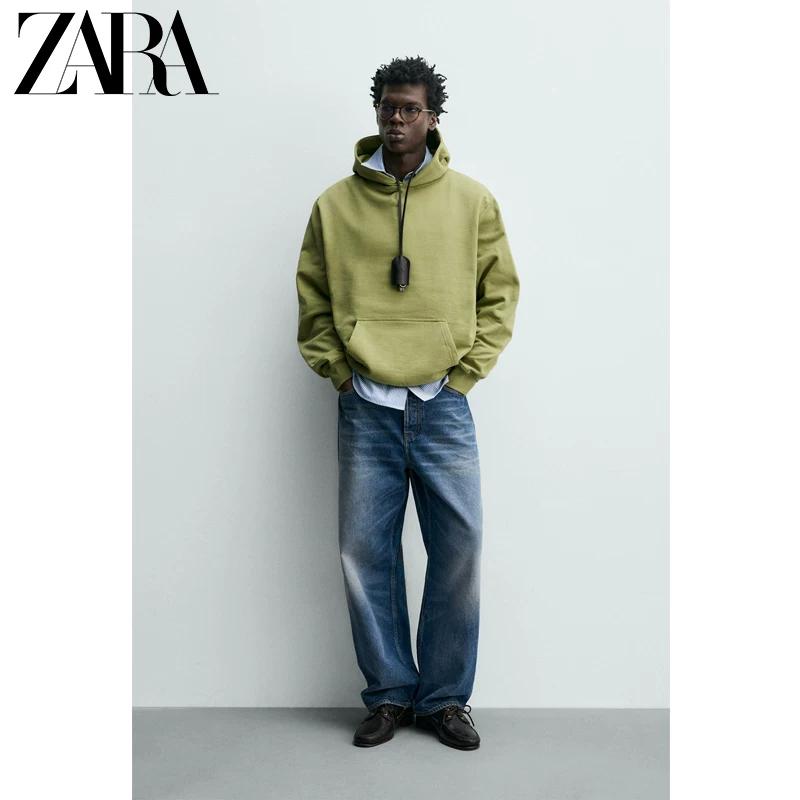 ZARA 2026 весна-лето новые товары мужской хлопковый свободный худи с капюшоном базовый длинный рукав свитшот 0761410 519