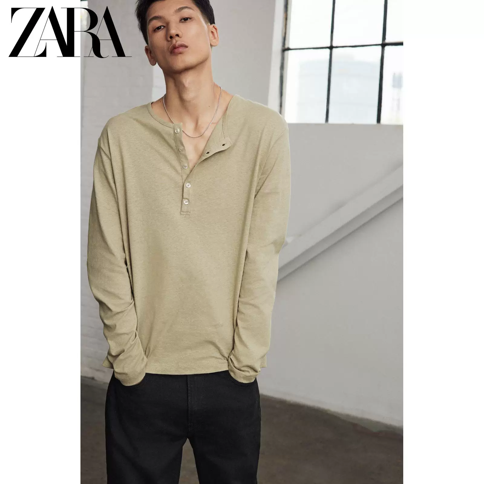 Мужская рубашка-поло из смеси хлопка и льна ZARA 2026 весна-лето, multicolor, с маленькой открытой воротничком, кнопка, цветной