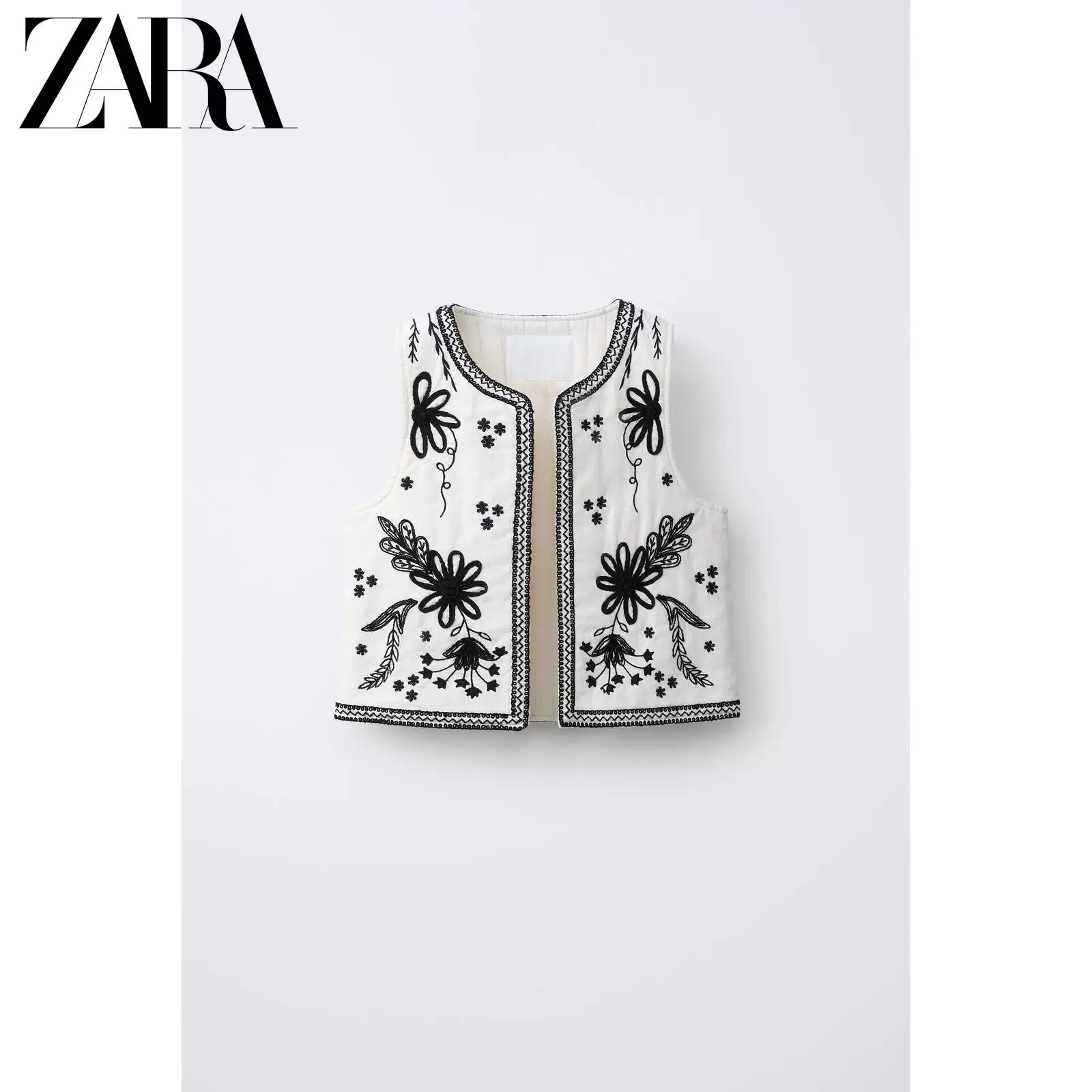 Летний жилет ZARA с круглым вырезом без рукавов, детская одежда, с вышивкой