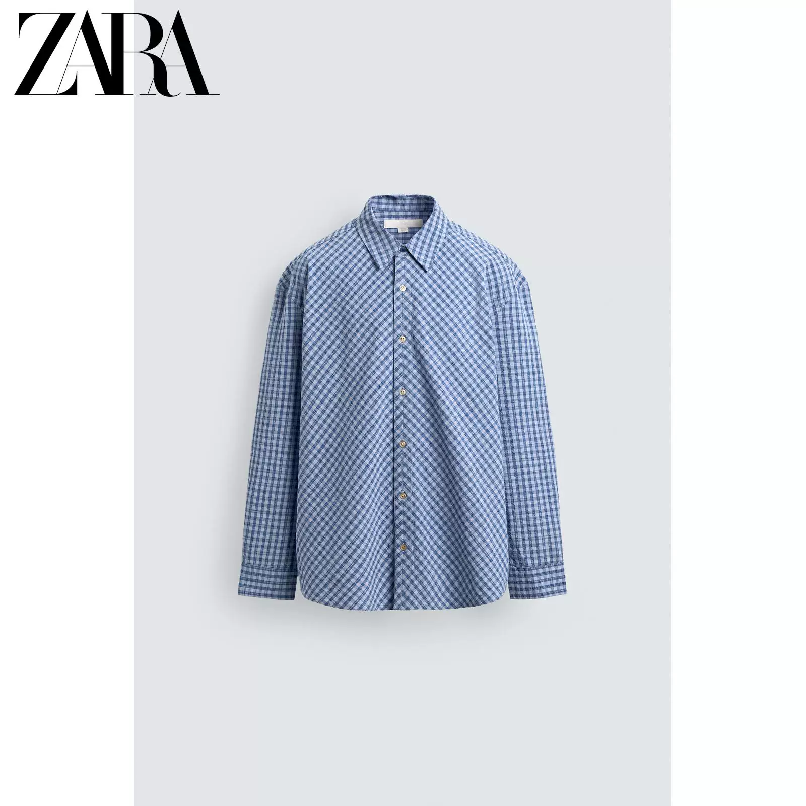 ZARA 2026 весна-лето новые поступления мужская свободная хлопковая длинным рукавом рубашка в клетку текстура 6103405 400