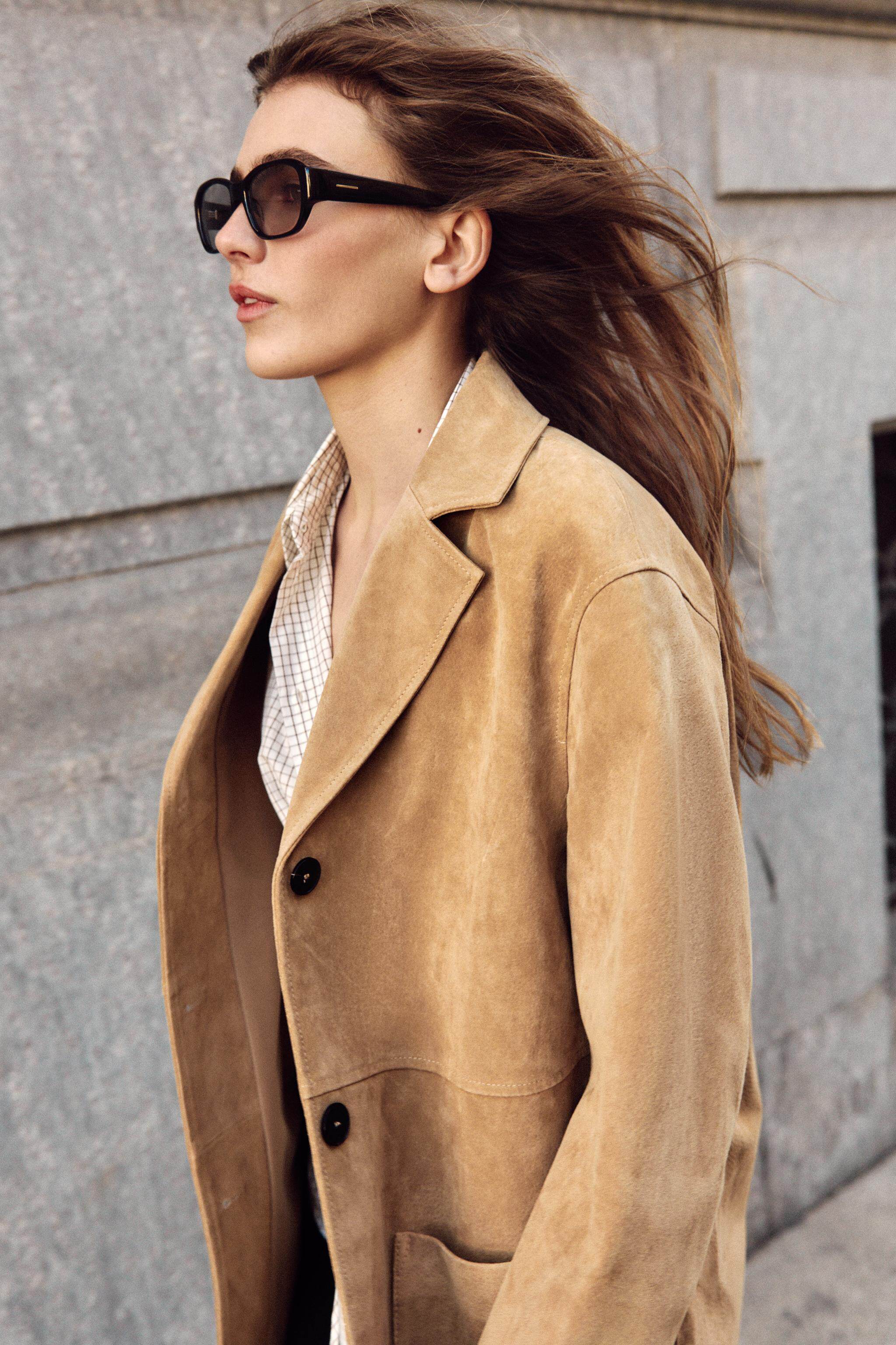Кожаная куртка zara2026春夏新品 女装 长袖翻领纯绒面质感皮革外套 3046030 704