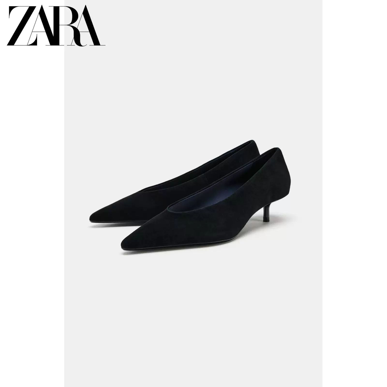 ZARA 2025 зима новые продукты женские туфли черный замша кошачья пятка носок мюли 1240710 800
