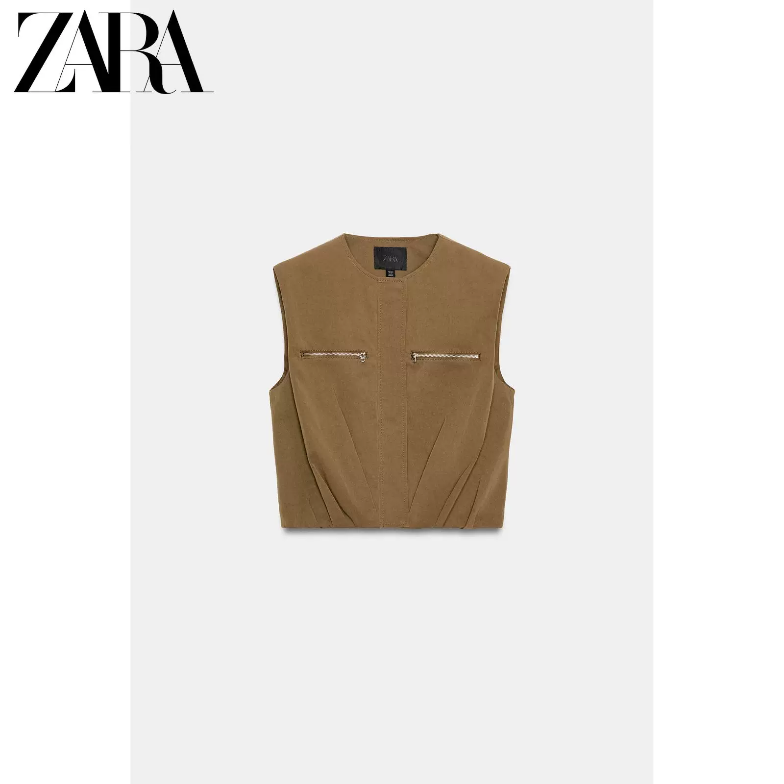 ZARA 2026 весна-лето новые поступления Женские безрукавки с круглым вырезом, молния, набивка на плечах 8372093 505