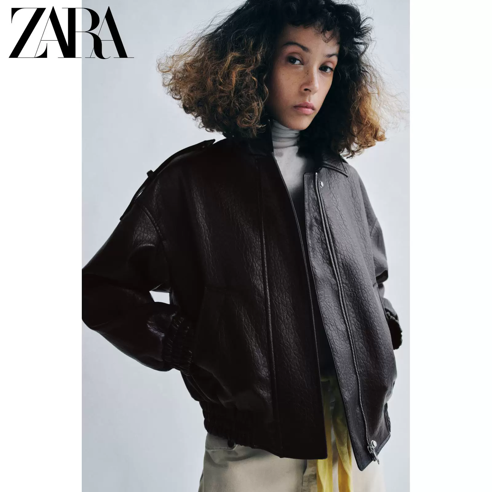 Бомбер (ZARA) серия ZW женский эффект кожи, покрытие PU, весна/лето