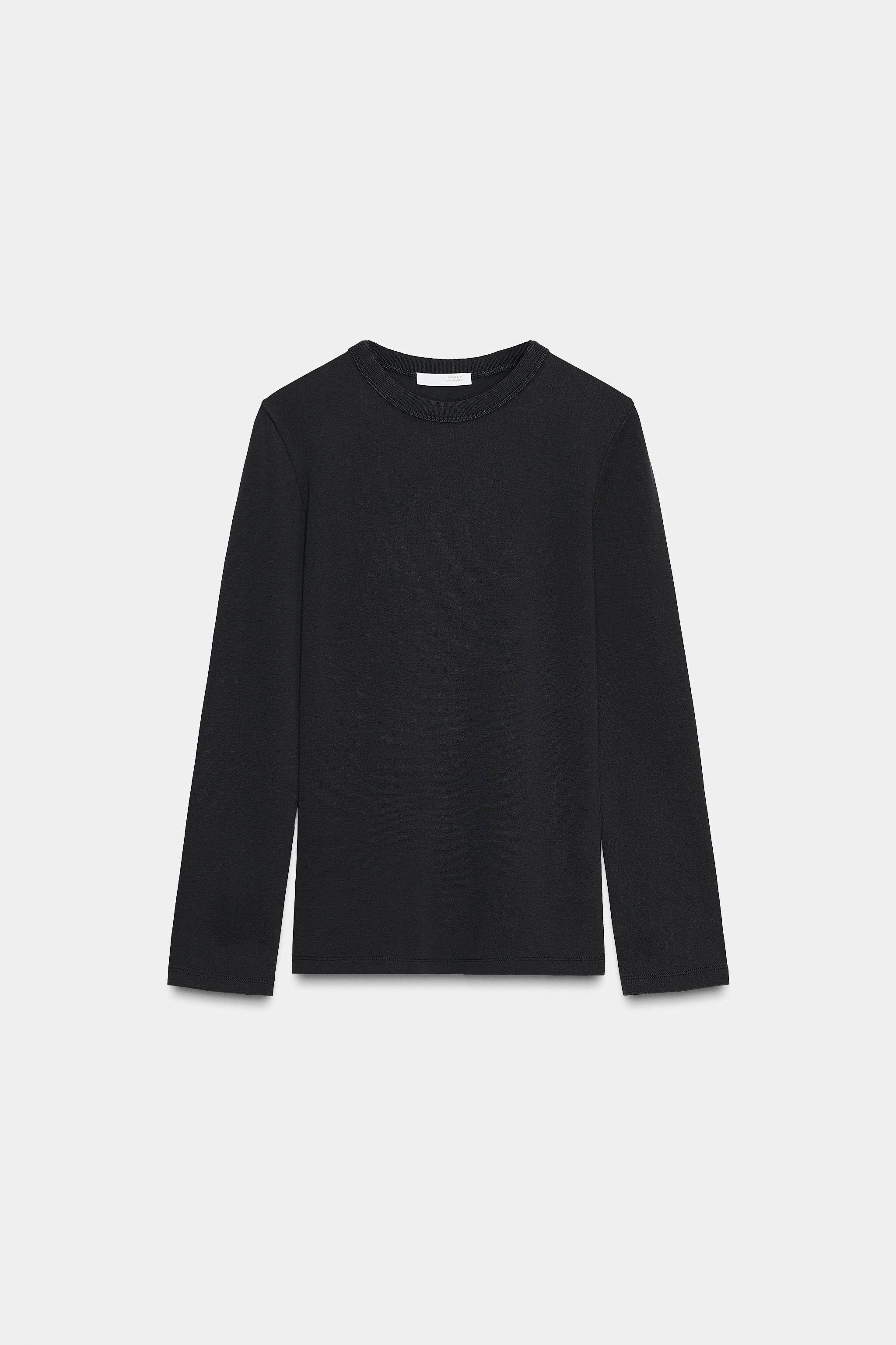 ZARA 2025 зимний осенний новинка женщины круглый вырез твердый случайный Взаимная блокировка длинный рукав Футболка 4174660 