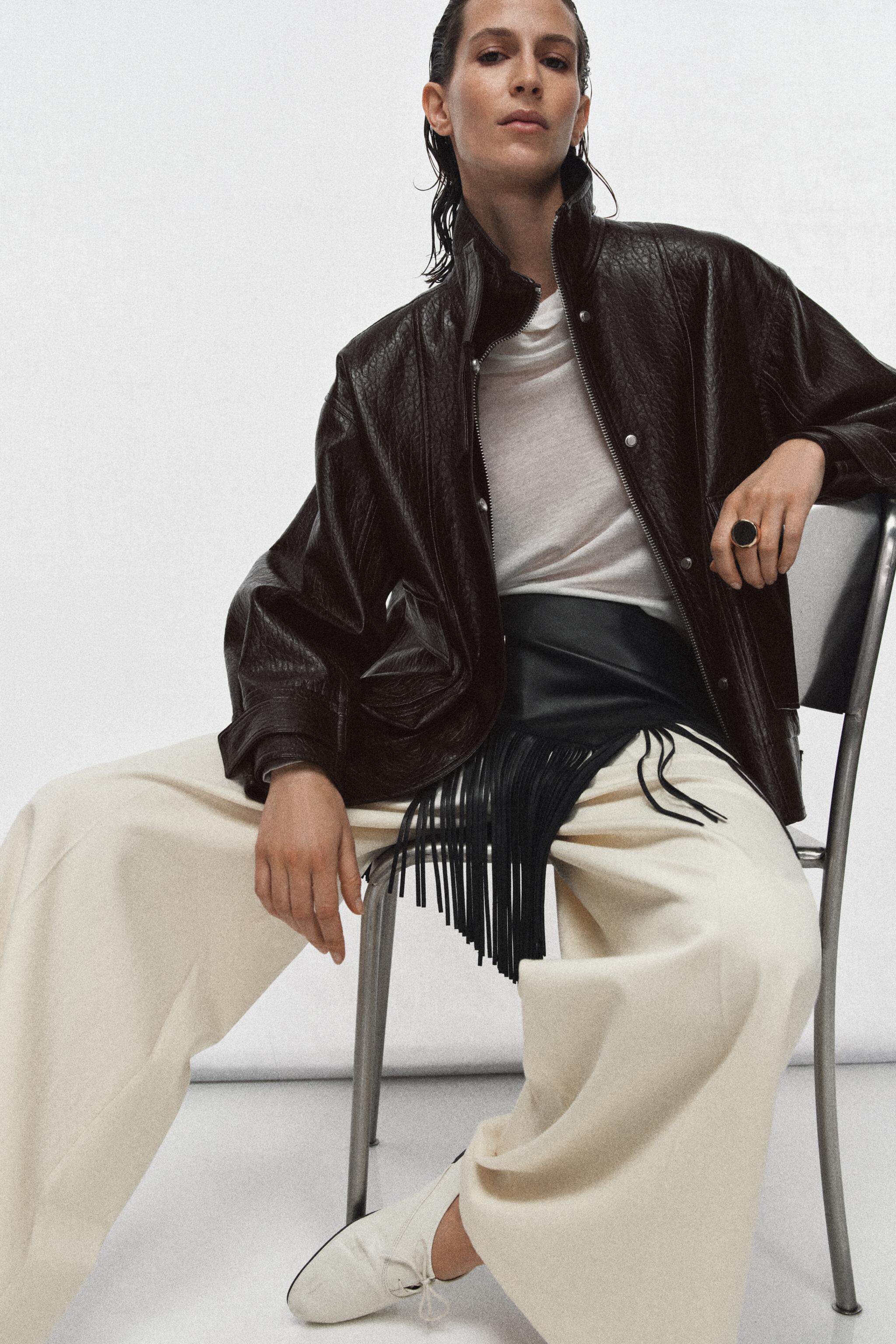 Кожаная куртка zara2026春夏新品 女装 zw系列长袖翻领皮革效果外套 3548049 700