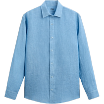 ZARA discount season mens blue pure linen lapel long-sleeved casual shirt 4378010 411
