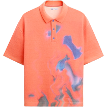 ZARA discount season mens loose printed knitted lapel short-sleeved POLO shirt 7140421 679