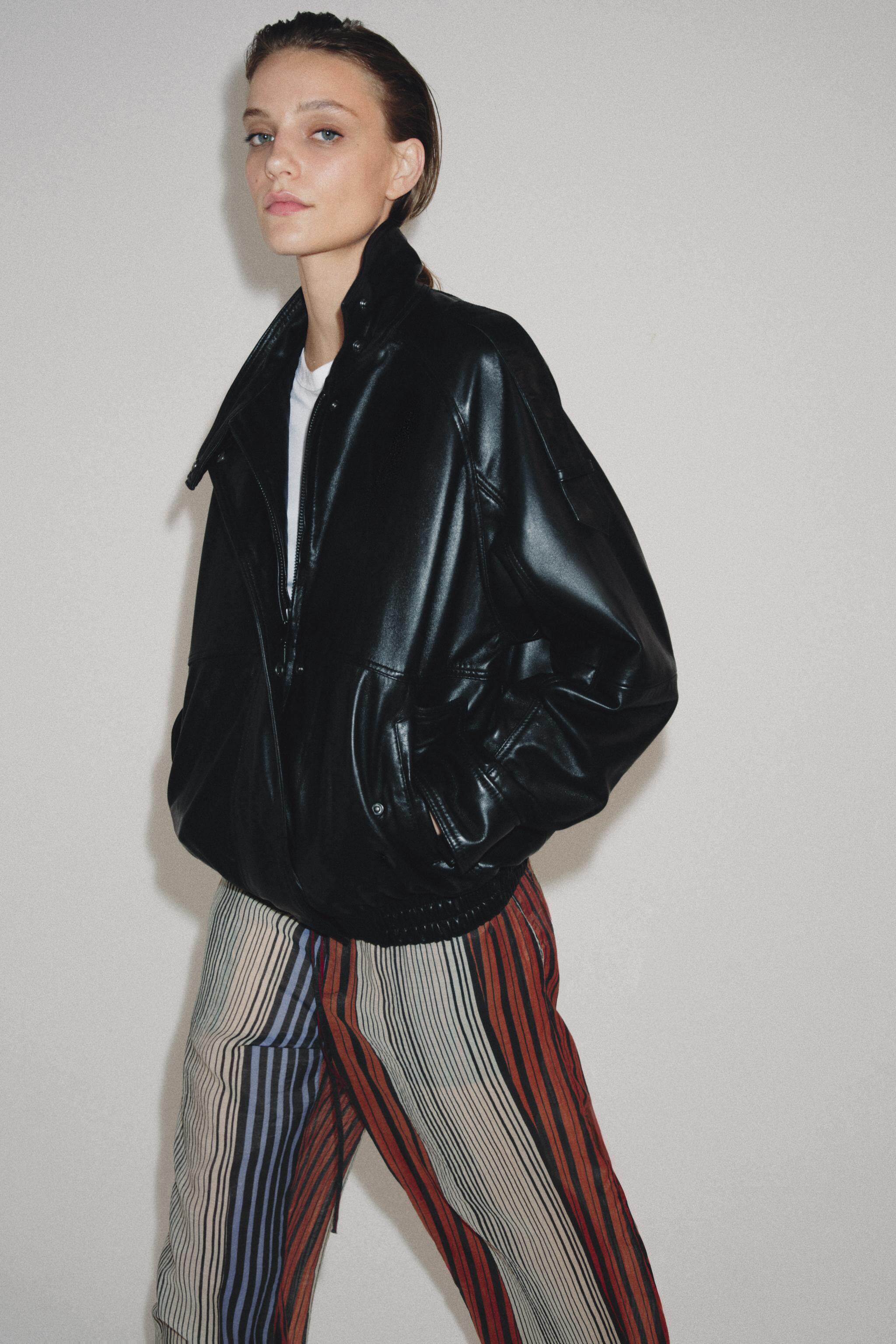 Кожаная куртка zara2026春夏新品 女装 zw 系列长袖高领纯皮革外套 5479241 800