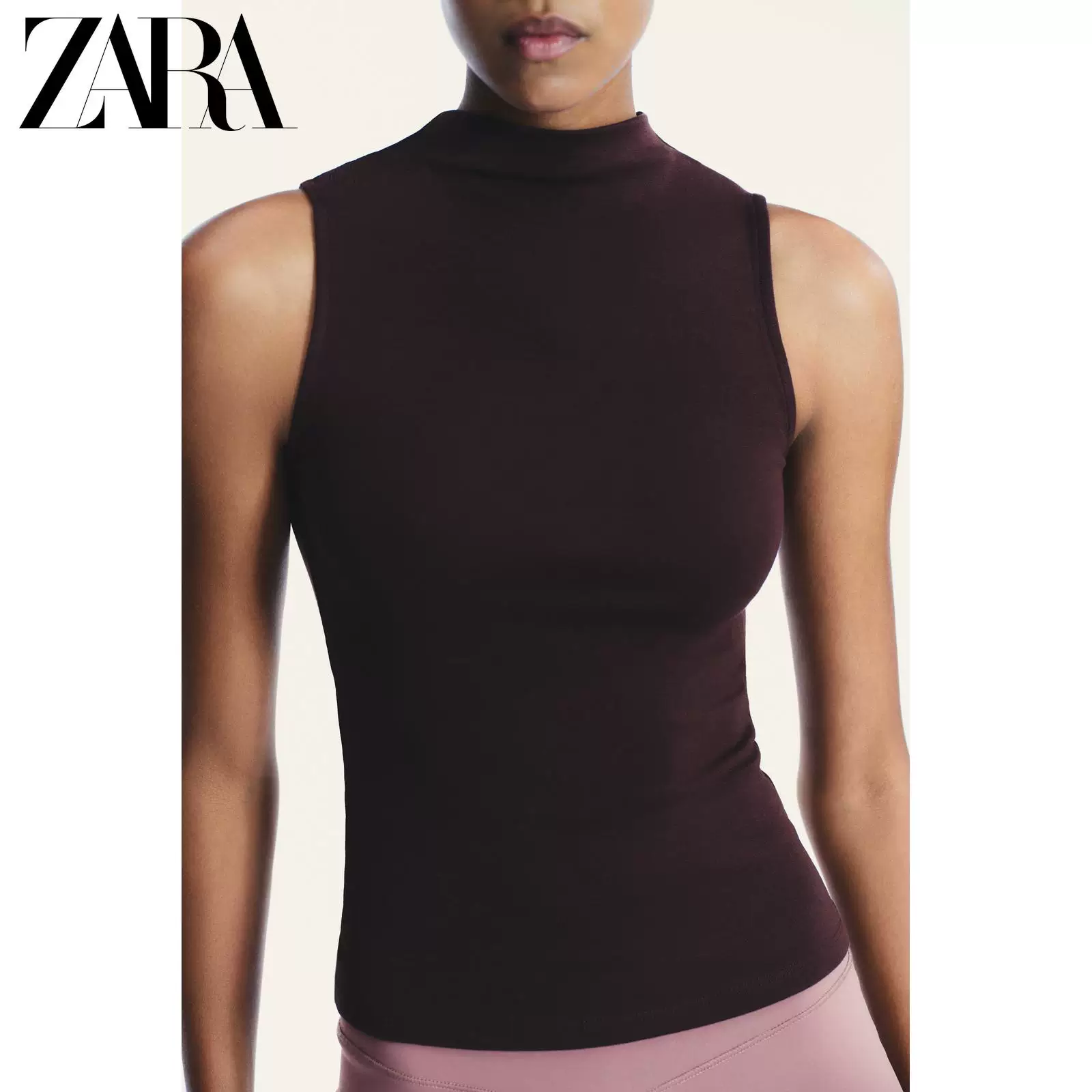 ZARA 2025 Осень Новинка Женская облегающая хлопковая модальная водолазка без рукавов топ с воротником-тирадский 3641871 605