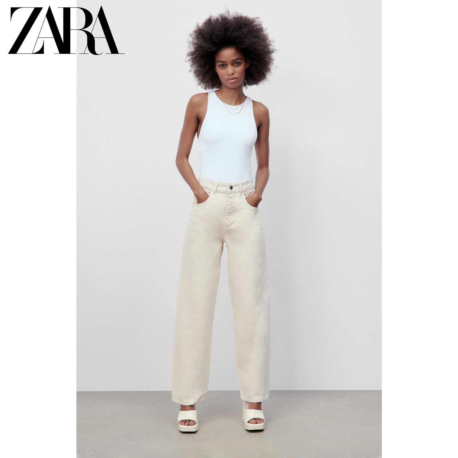 ZARA new women's white collar collar sleeveless jumpsuit 5039371 250