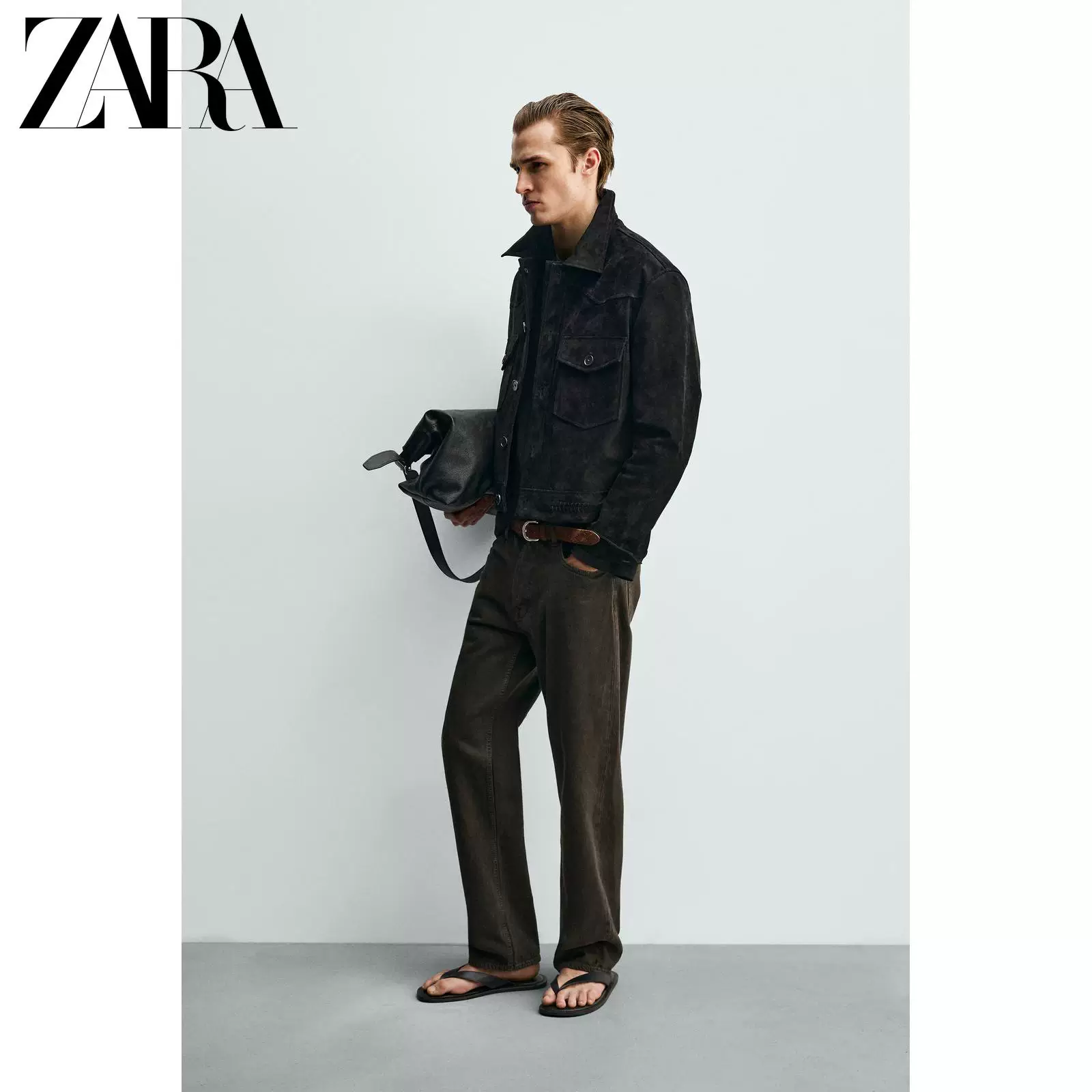 Кожаная куртка из замши мужская текстурная короткая весна-лето 2026 ZARA 3833400 800