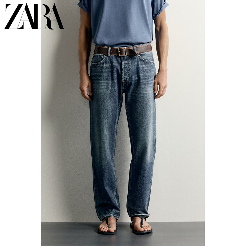 Zara2026 Early Autumn New Men's Clothing Retro Distressed Slim-Fit Cotton Straight-Leg Jeans 0774360 407